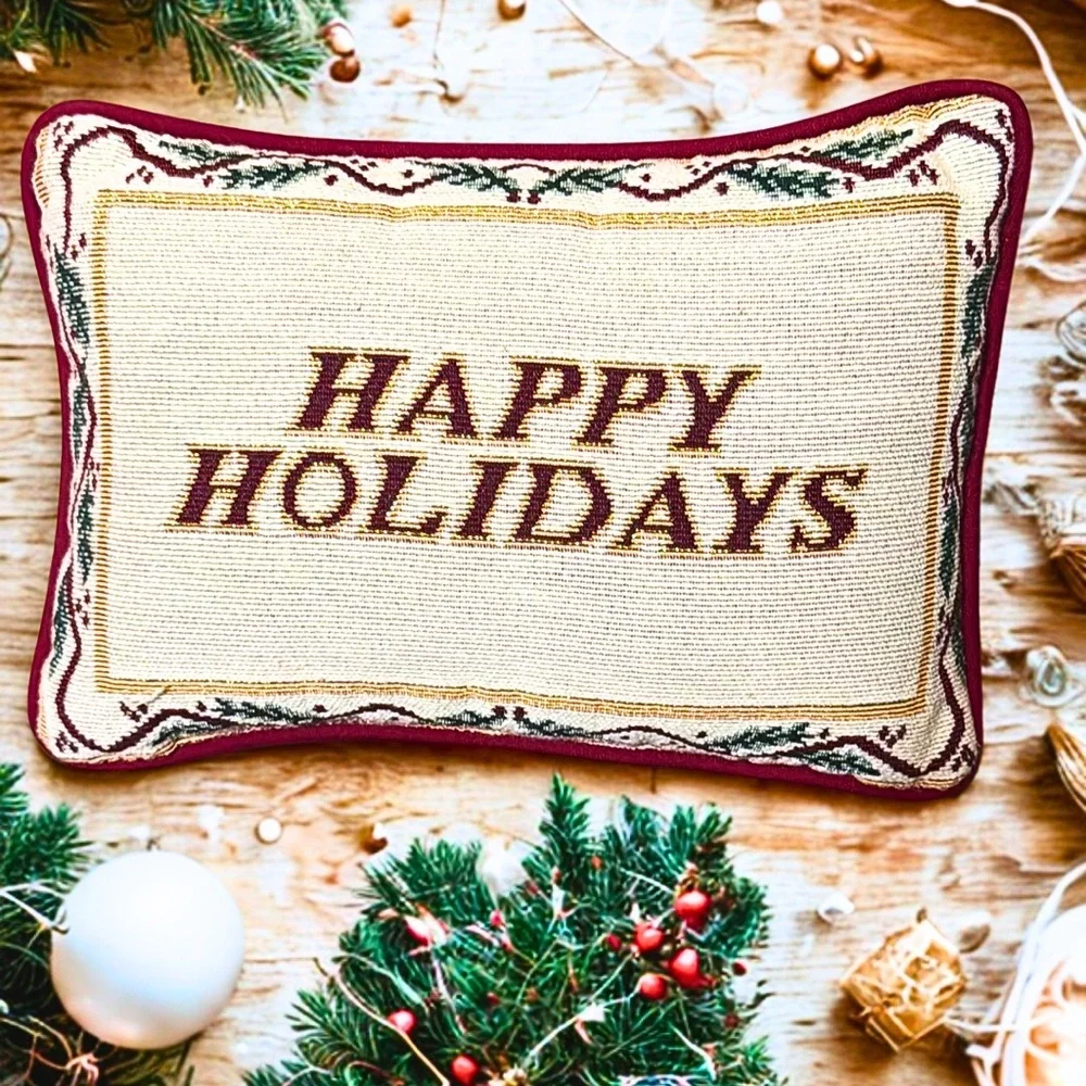Riverdale Decorative Happy Holidays Accent Pillow 9”x12” Christmas USA Made